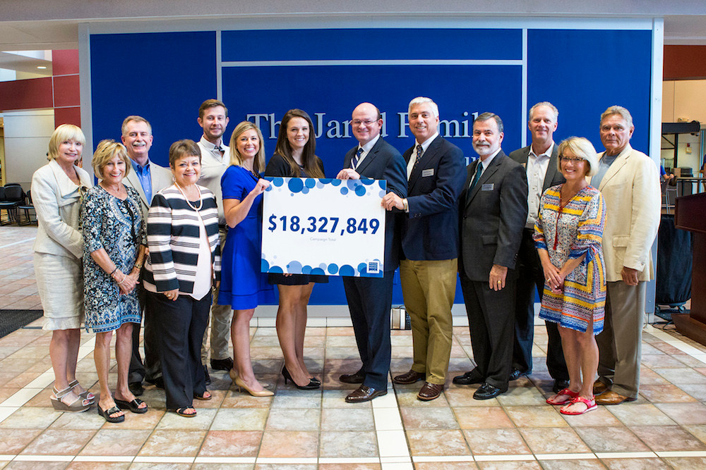 Ozarks Technical Community College staff and board members celebrate the school’s $18.3 million fundraising campaign.