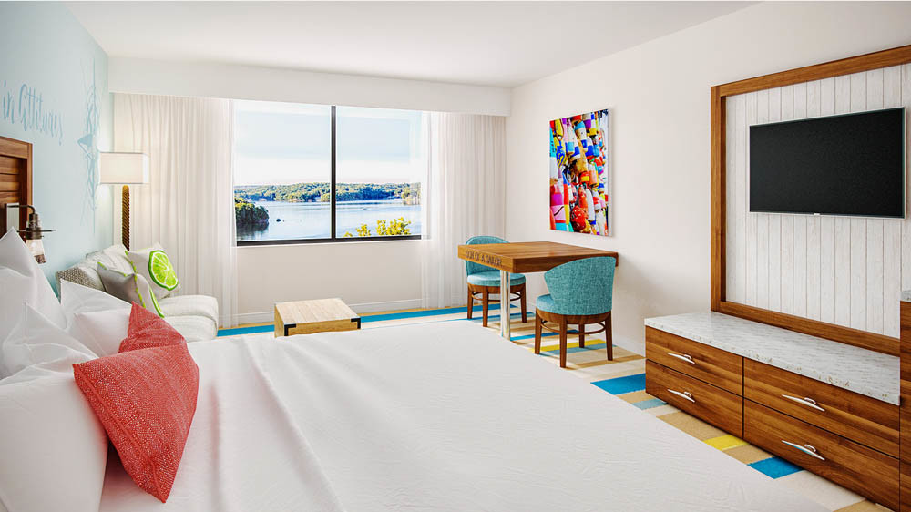 COOLER COLORS: The resort’s 500 guest rooms will phase out neutral, earthy tones to be replaced by ocean-inspired hues, above.