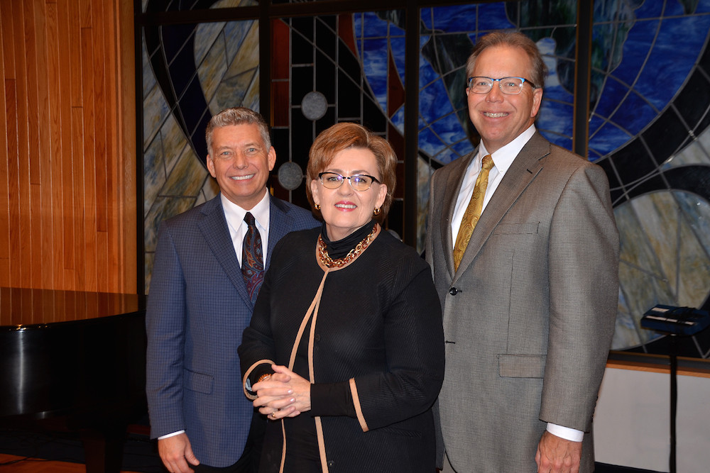Tim Hager, left, will report to Evangel University President Carol Taylor and Provost Mike McCorcle.