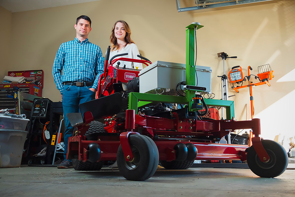 CLEVER CLIPPERS: Lee and Meagan Hicks are seeking $500,000 from investors to move their autonomous lawn mower kit out of the prototype phase.