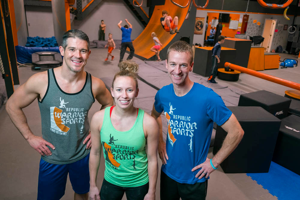 THE WARRIORS: Jon Taylor, Kim Proctor and Sean Saunders train obstacle course skills, mostly to youth, at Republic Warrior Sports.