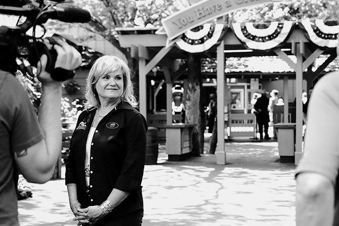 RUNNING THE SHOW: Silver Dollar City Public Relations/Publicity Director Lisa Rau looks in during a busy day. TV, radio and print media are all on her schedule.