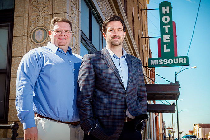 HISTORIC PERSPECTIVE: Partners Titus Williams, left, and Matt M. Miller plan a mixed-use development for C-Street’s Missouri Hotel.