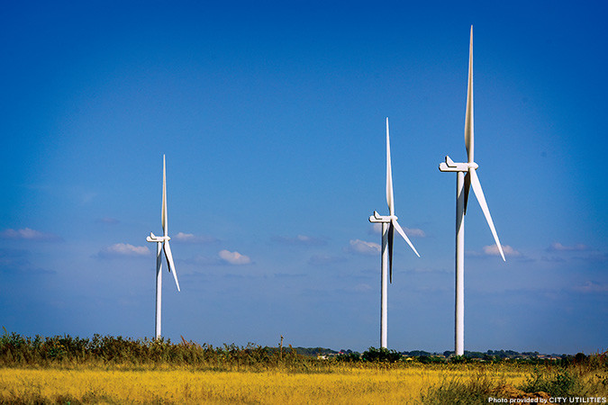 AIR UP: Turbines line the Frontier Windpower Project near Blackwell, Okla., where Springfield’s City Utilities has a purchase power agreement.