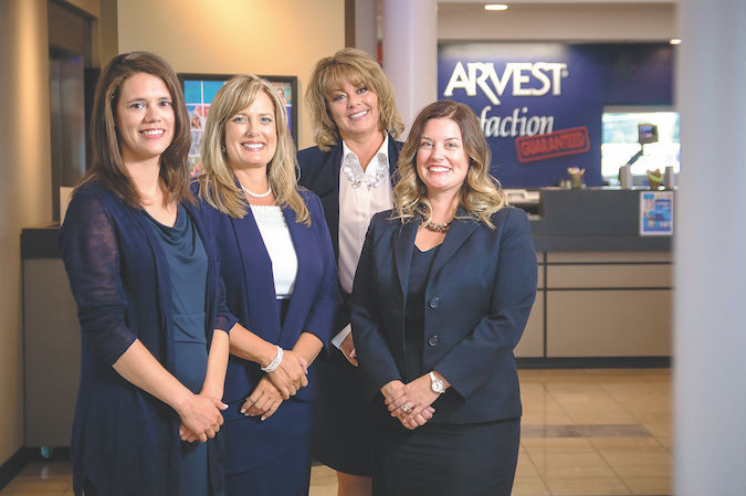 GROWTH MODE: Arvest Wealth Management recently doubled its local team, adding Jennifer Melton, left, Rhonda Sorensen, Tracy Barnas and Sarah Russell.SBJ photo by WES HAMILTON
