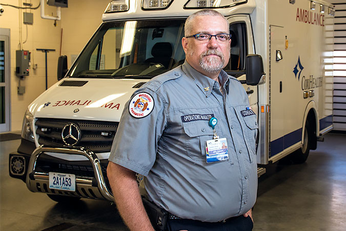 Mike Dawson, emergency medical services operations manager for CoxHealth, leads a fleet of 47 ambulances for the Springfield-based health system.