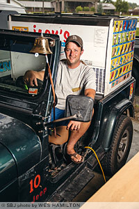 Justin Hurst manages 16 vehicles at the Springfield hub and runs his daily route in one of Jack&rsquo;s 10 Jeep CJ5s.