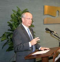 MSU President Clif Smart, above, and Springfield chamber CEO Matt Morrow, below, speak during a morning news conference.