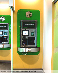 New interactive teller machines at a Commerce Bank branch in St. Louis have the ability to speak to a teller through a camera, phone and video screen.