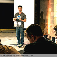 Pressed creator Damian Palmer presents his app startup during the Pitch Pit competition.
