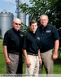Ron Divine, vice president of nut processing operations; Brian Hammons, president; and Steve Rutledge, vice president of nut shell operations