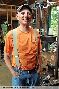 Tim Burrows constructs his metal projects in a workshop west of Highlandville.