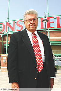 John Q. Hammons stands outside the $32 million Hammons Field in August 2004. Hammons built the field to attract the St. Louis Cardinals' Double-A affiliate.