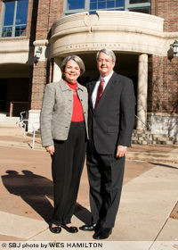 David Manuel, right, and his wife, Betty Coe Manuel, were introduced during an Oct. 31 on-campus news conference.
