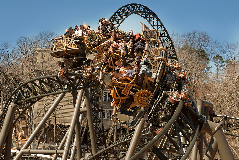 The coaster reaches a top speed of 50.3 mph.