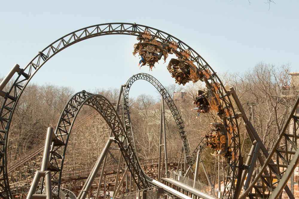 FIRST TIME
Silver Dollar City debuts its Time Traveler coaster on March 13 to special guests and the media. The $26 million ride, with a 10-story, 90-degree vertical drop and top speeds of 50.3 mph, is the largest investment in the park’s 58-year history. Silver Dollar City opened for the spring season March 14.