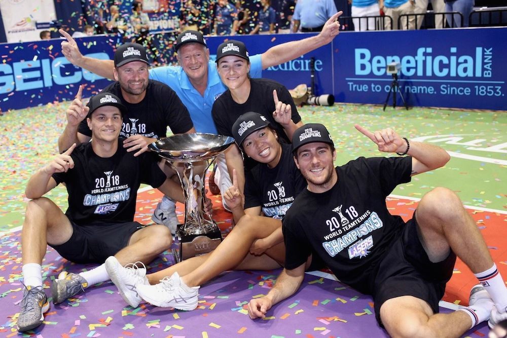 The Springfield Lasers win the King Trophy at the World TeamTennis championship.