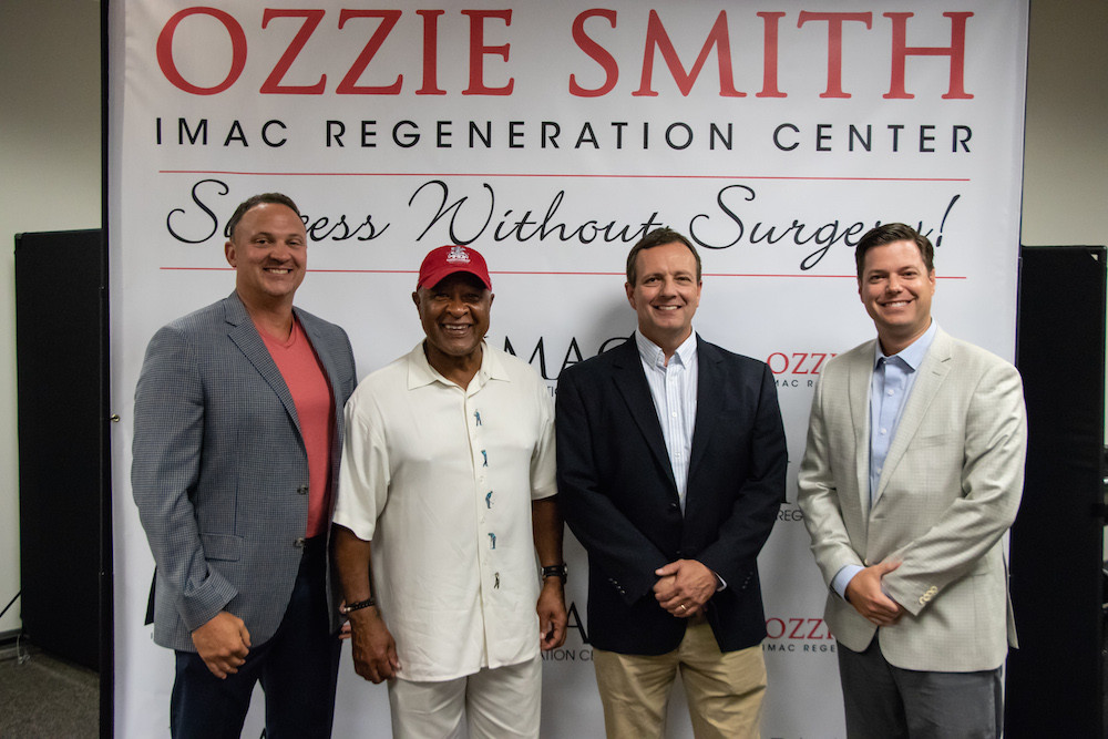 IMAC founder Dr. Matt Wallis, from left, Ozzie Smith, Advantage Therapy founder Chuck Renner and IMAC CEO Jeff Ervin combine forces.