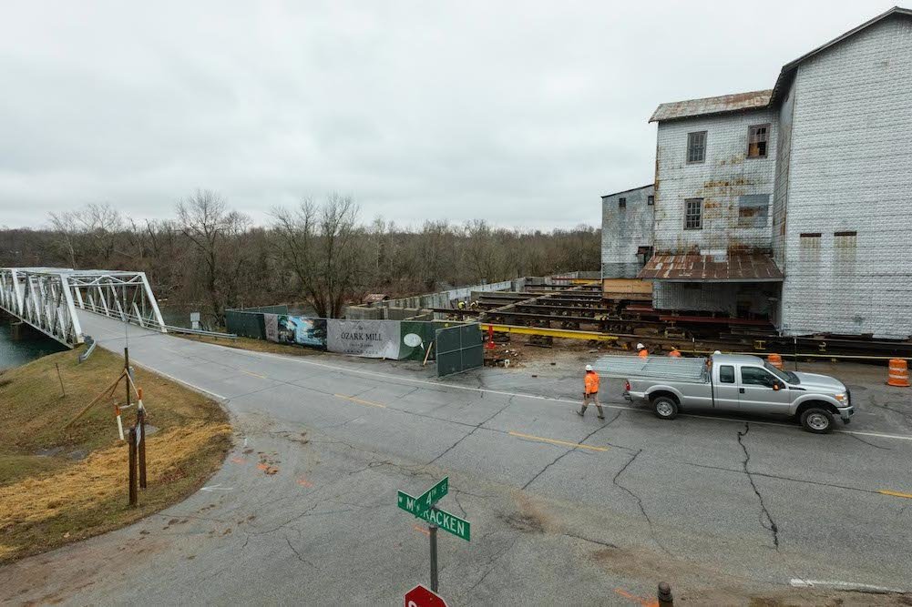 Crews begin to relocate the Ozark Mill, a process that is expected to take a few weeks.