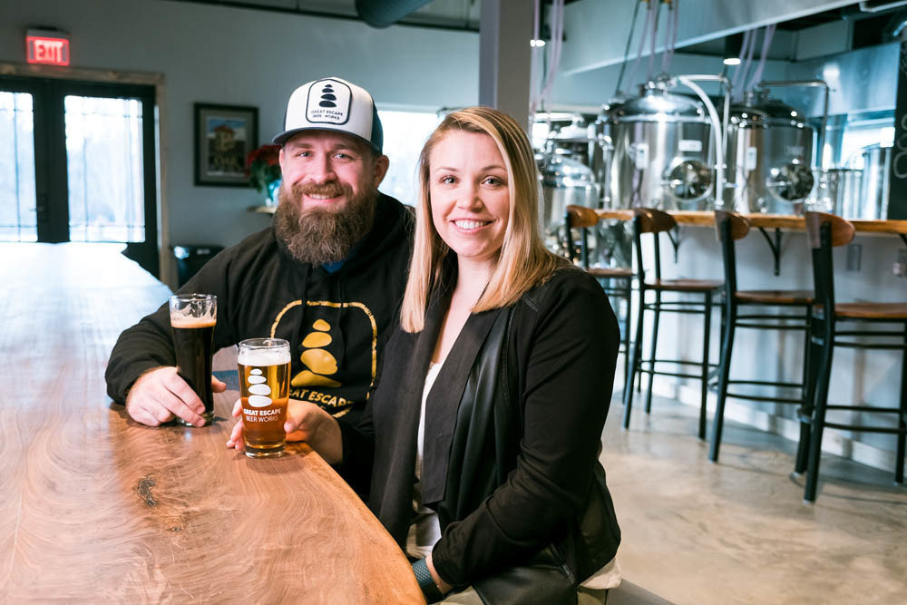 Jake and Jen Duensing are pictured above in December 2018, when they opened Great Escape Beer Works in Galloway Village.
