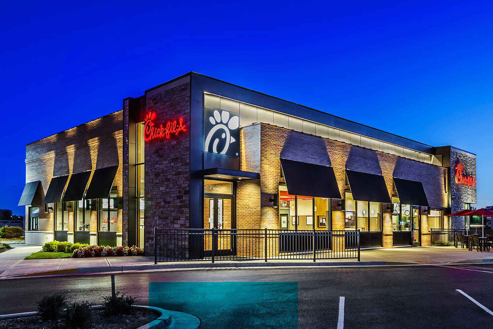 A photo from project designer Chipman Design Architecture shows another free-standing Chick-fil-A the company was involved in creating.