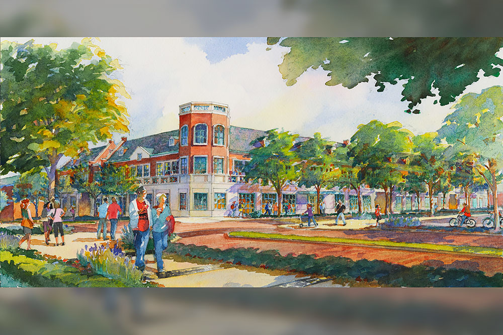 A Design Enterprise Solution Center, which would eventually house the university’s Breech School of Business, is proposed on the southeast corner of Central Street and Drury Lane.