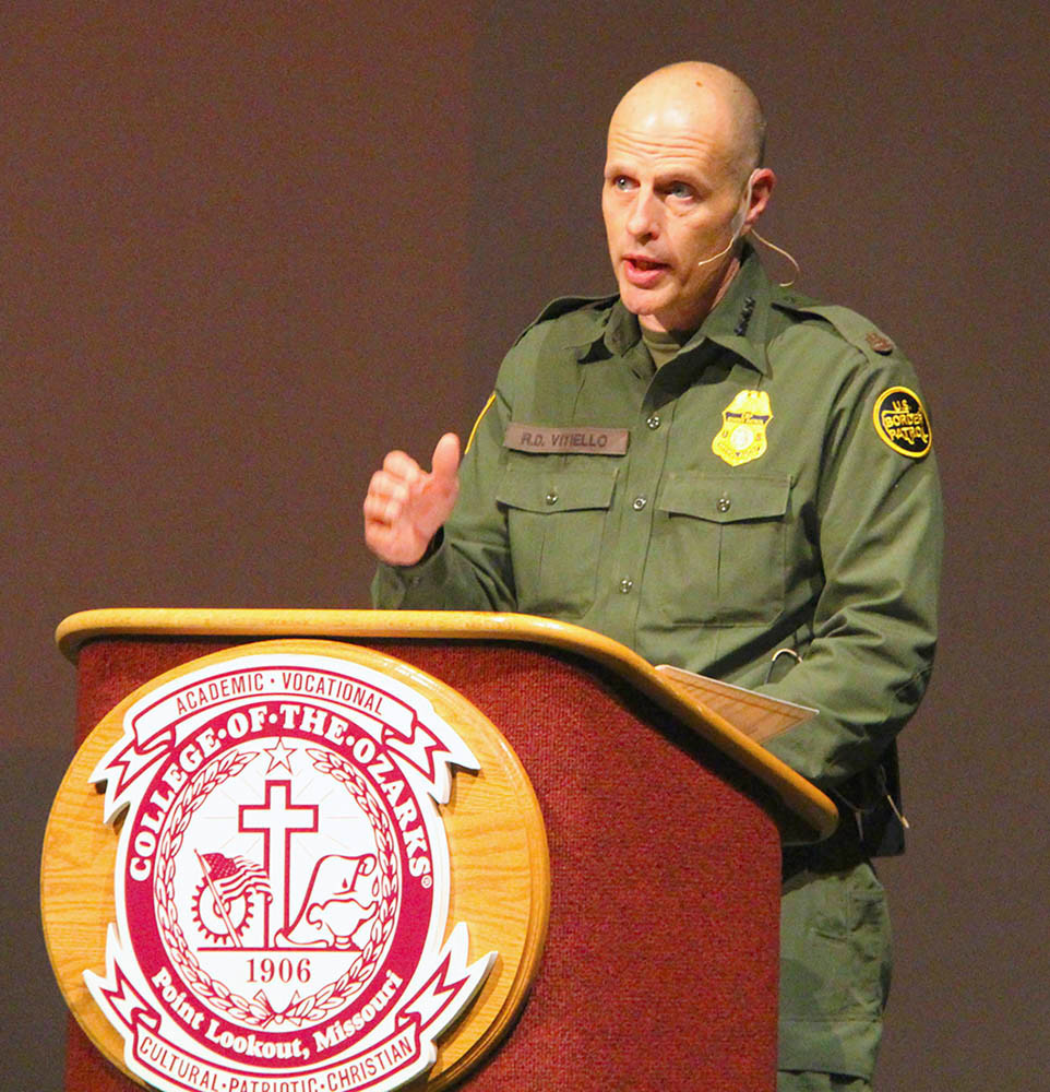 U.S. Customs Talk
Ronald Vitiello, acting deputy commissioner of U.S. Customs and Border Protection, speaks to criminal justice students Feb. 19 at College of the Ozarks. He was accompanied by CBP Executive Leadership Adjutant Patrick Berry, a C of O alum.