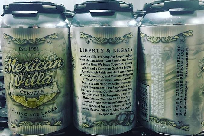 The Mexican Villa brand beer Flying Ace Lager is scheduled to release at the chain’s restaurants next week and in retail stores this summer.Photo courtesy PINEY RIVER BREWING CO.