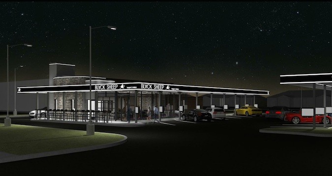 The Jalili family is planning to convert a former Sonic into a drive-in version of its Black Sheep concept.Rendering courtesy BUXTON KUBIK DODD CREATIVE