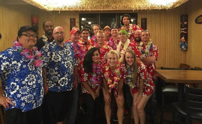 Staff don their Hawaiian attire to launch The Big Island Grill on East Battlefield Road.Photo courtesy THE BIG ISLAND GRILL