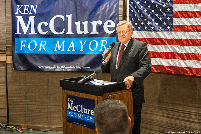 Mayor Pro Tem Ken McClure announces his 2017 campaign for mayor at SMC Packaging Group.