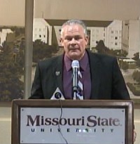 Dave Steckel speaks during a Dec. 14 news conference announcing his hiring as head football coach of MSU.Photo taken from video of news conference