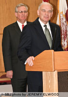 Mike Nietzel, right, announces his plans to join Gov. Nixon's staff in April 2010, alongside Gov. Jay Nixon.SBJ File Photo