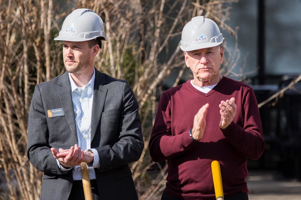 NEW SUMMIT
Summit Preparatory School officials held a groundbreaking ceremony March 23 to kick off renovations to convert a long vacant Mercy fitness center into its new student campus. Above, Billy Kimmons of Hood-Rich Architecture and John Youngblood of Youngblood Auto Group have shovels at the ready.