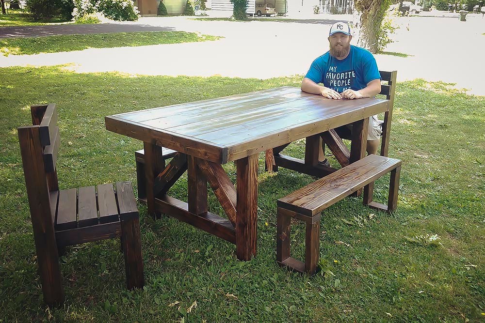 Tyler Viles shows off a completed project in a Facebook post from last year. Today, 10 customers claim he failed to deliver their products.