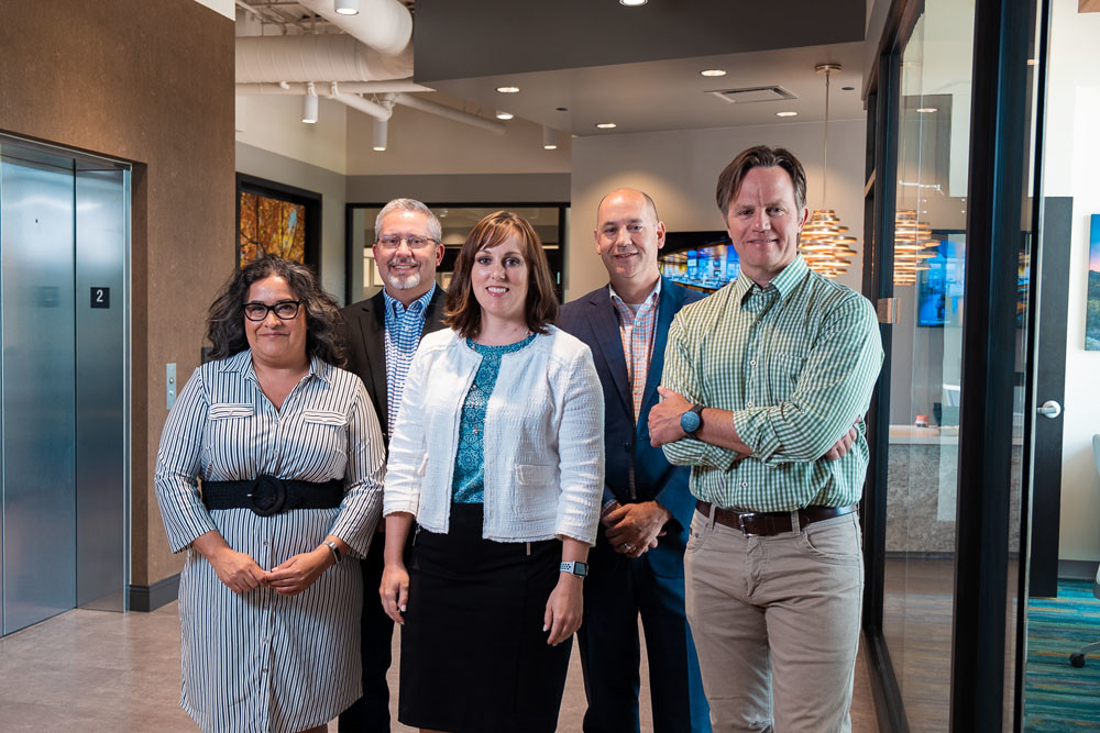 Jessie Lannon, left, Darren Harrilson, Nicole Painter, John Bigler and Tim O’Reilly help lead O’Reilly Hospitality Management LLC.