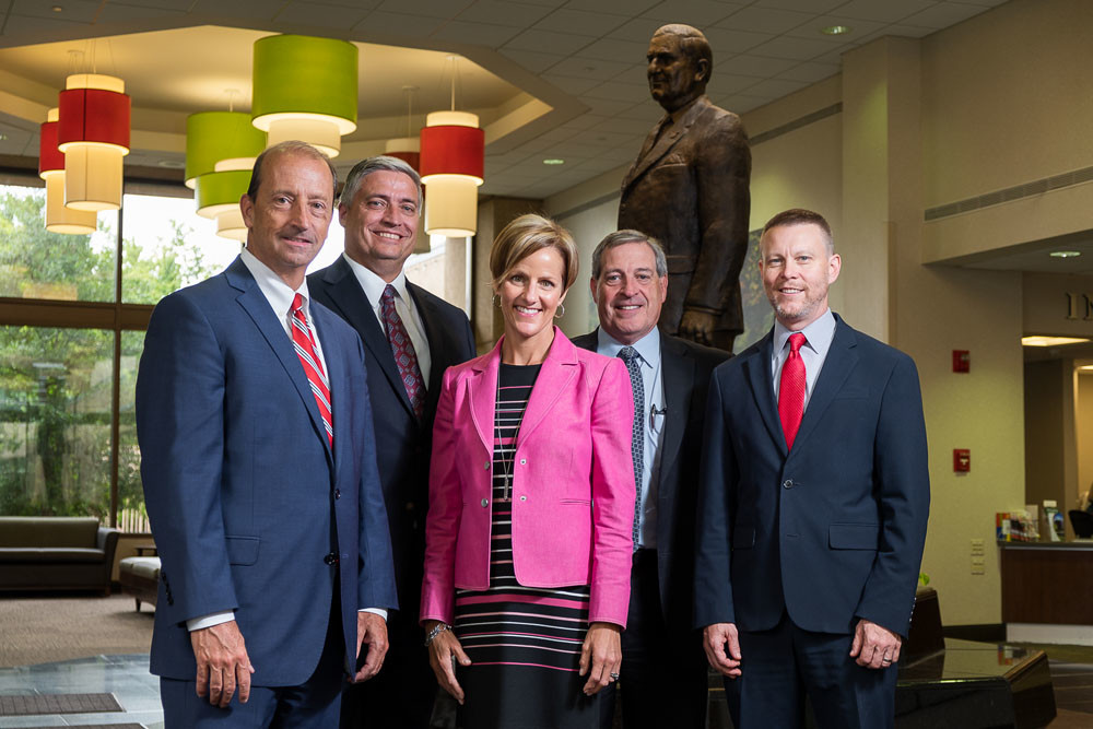 From left, Steve Edwards, William Mahoney, Charity Elmer, Ron Prenger and Jake McWay are among the leadership team for CoxHealth, which has more than 80 clinics and six hospitals in its system.
