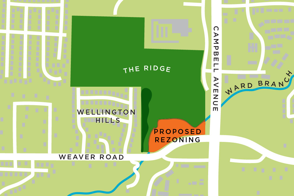 The Ridge developer is seeking to rezone roughly 6 acres at Campbell Avenue and Weaver Road.