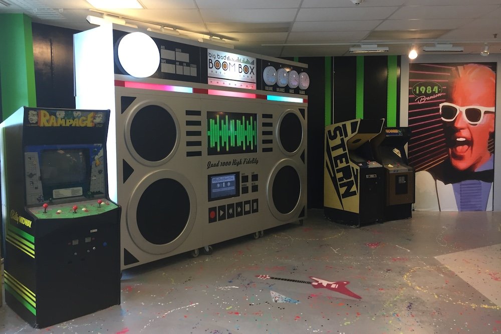 A 9-foot tall boom box plays ’80s tunes for visitors at the soon-to-open 1984 Branson, located in the Shoppes at Branson Meadows.