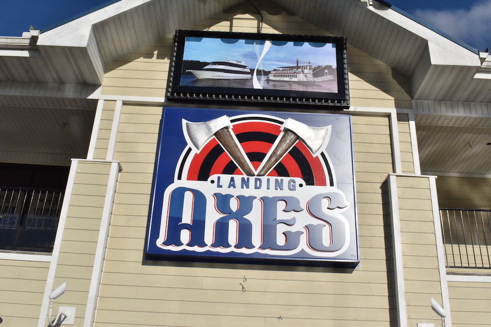 Landing Axes is located at Main Street Marina near Bass Pro Shops.