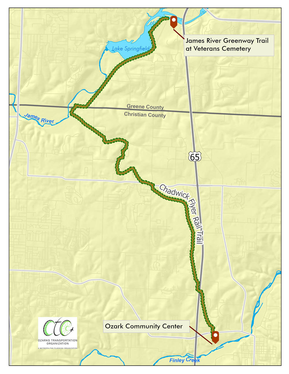 MAPPING THE COURSE: A steering committee is focused on the main spine of the Chadwick Flyer Rail Trail, where it would connect with the James River Greenway to the Ozark Community Center.