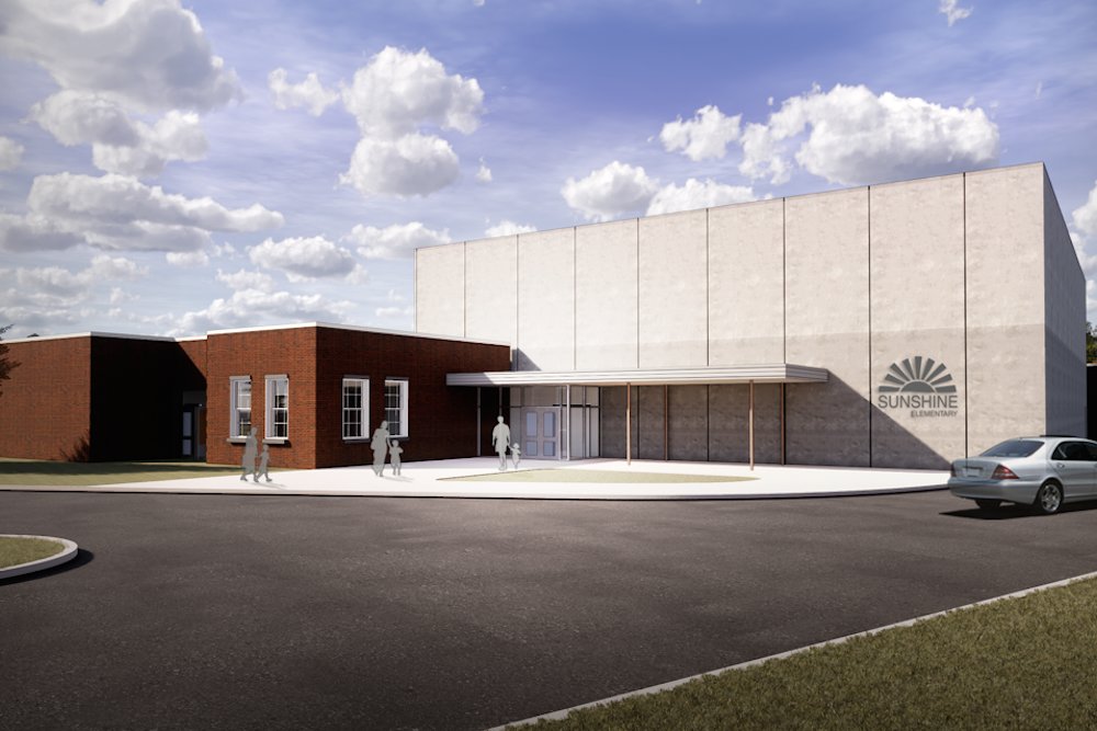 An expansion to Sunshine Elementary School is designed with a storm-shelter gym and new classrooms.