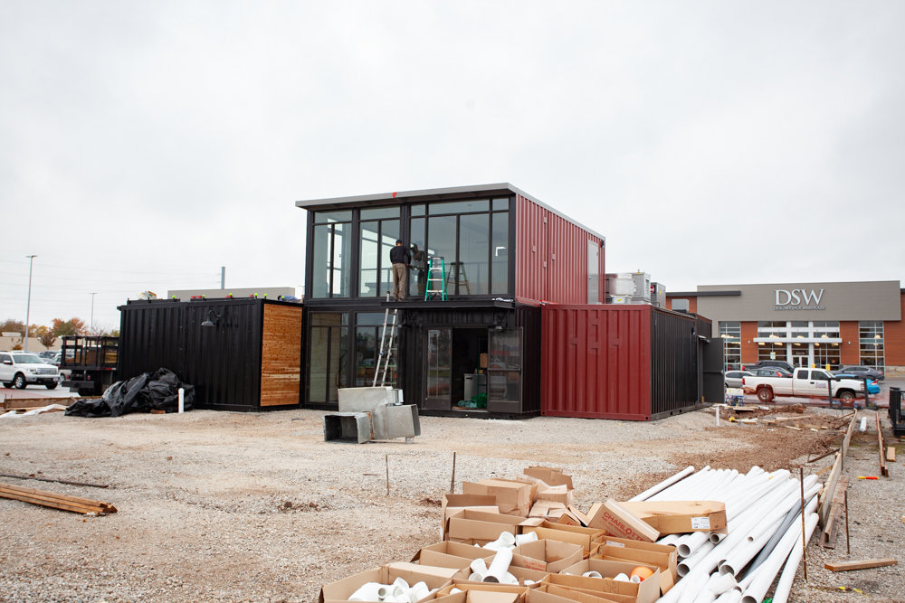 At Glenstone Marketplace, Taco Habitat is being assembled with recycled shipping containers from North Carolina-based Boxman Studios.