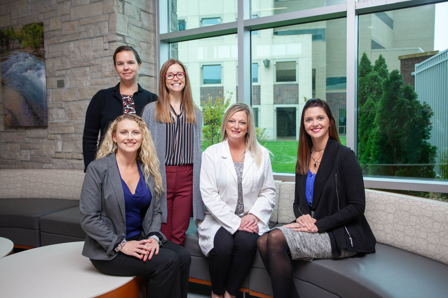 Standing: Dr. Katherine Hefner, left, and Dr. Staci Niemoth; seated: Dr. Kayce Morton, Tracey Williams and Amanda Hedgpeth