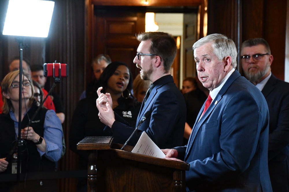 Gov. Mike Parson on Friday declares a state of emergency in response to the coronavirus pandemic.