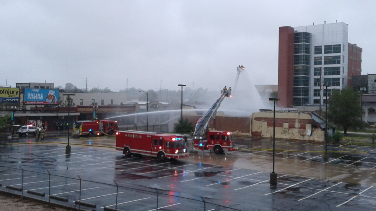 Firefighters respond to a downtown building fire on Tuesday morning.