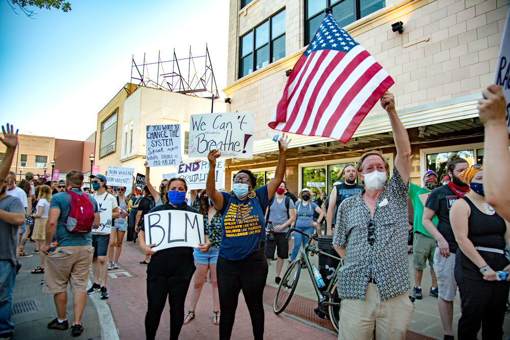 Protestors gather downtown June 6 to support a widespread call for an end to racism and social injustice following the recent death of George Floyd.