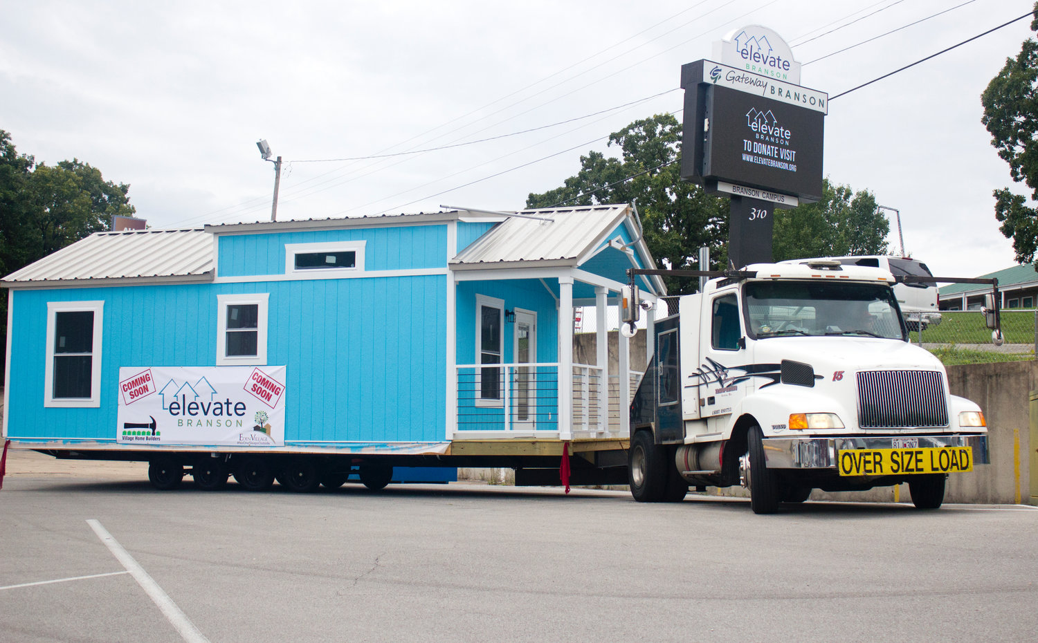 A model 400-square-foot house is temporarily located in the parking lot of Elevate Branson’s campus at 310 Gretna Road to promote Elevate Community.