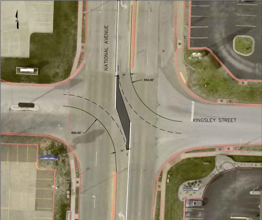 The less than $10,000 plan is designed to decrease crashes at National Avenue and Kingsley Street.