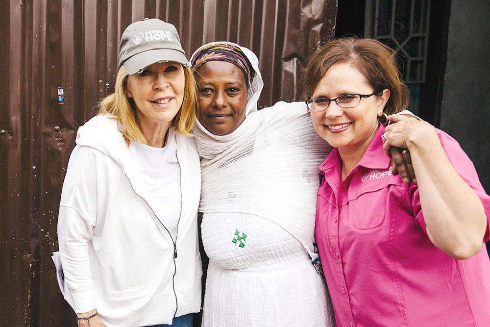 O’Reilly with Doree Donaldson of Convoy of Hope and an Ethiopian woman in Convoy’s empowerment program